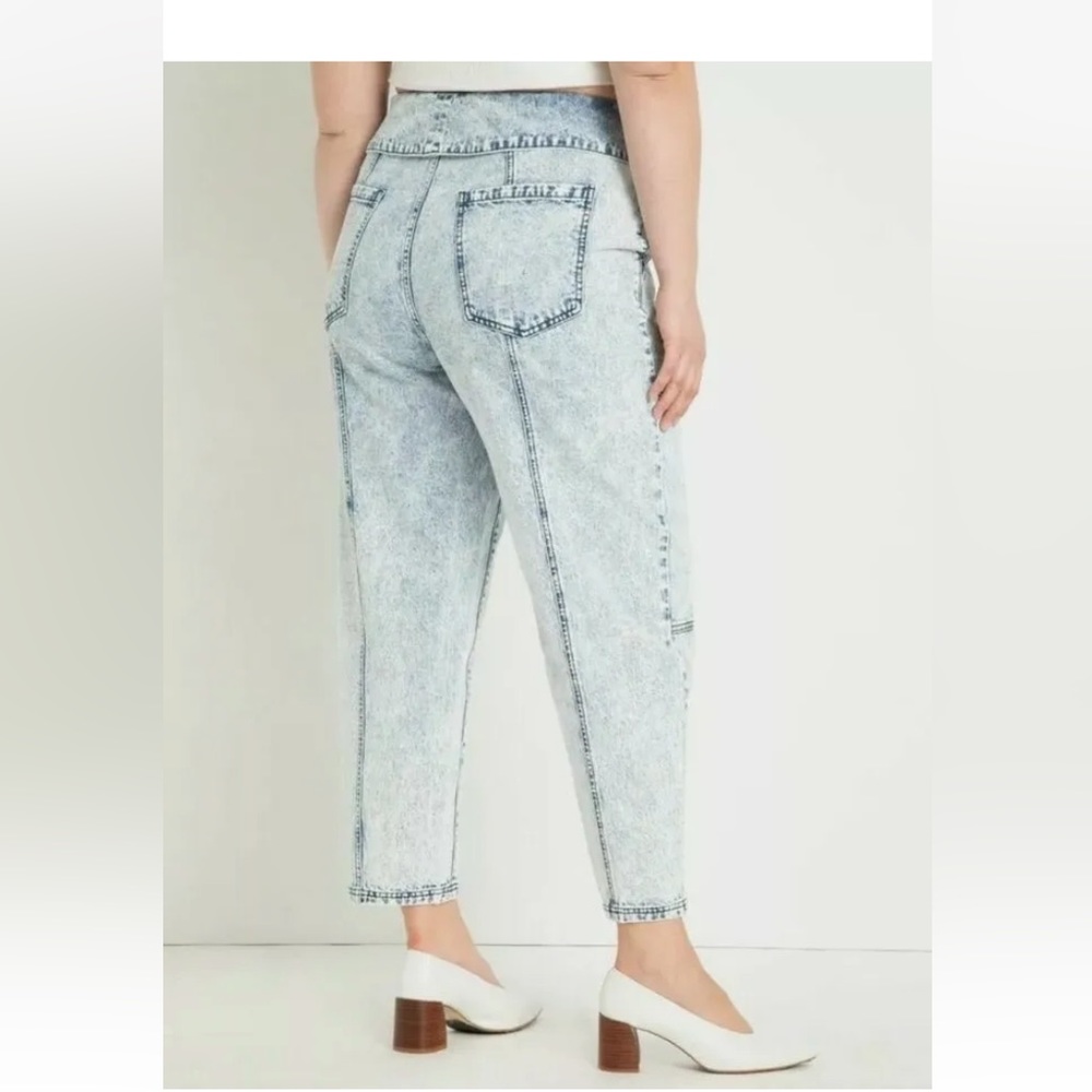 Eloquii Tie Waist Acid Wash High Waist Baggy Jeans - Picture 2 of 10